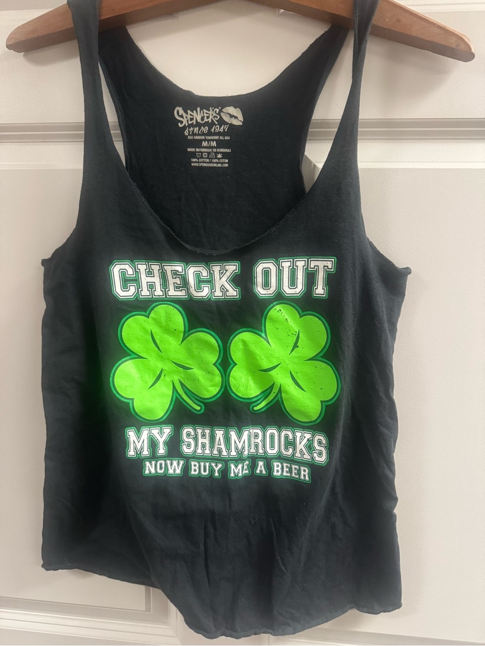 Spencer's Black Tank Top with Bright Green Shamrocks